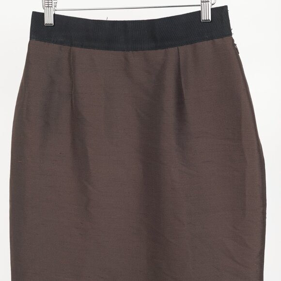 Valentino Brown Silk Shantung Pencil Skirt - Picture 3 of 9